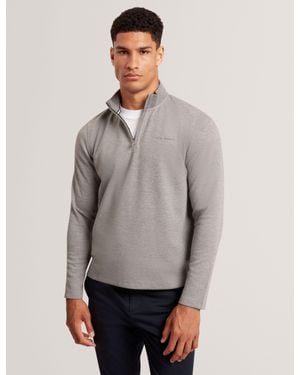 Ted Baker Crabtre Stretch Cotton Zip Neck Sweatshirt - Grey
