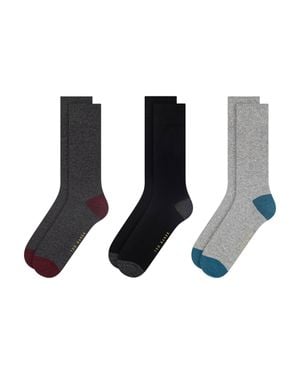 Ted Baker 3 Pack Contrast Heel Toe Crew Socks - Black