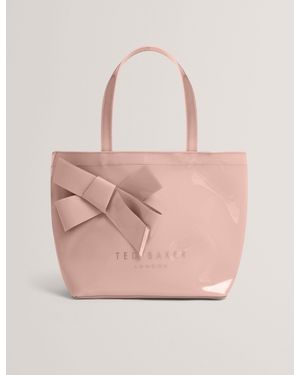 Ted Baker Vinyl Tote Bag With Bow Small Designer Handbag For - Pink