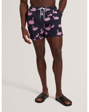 Ted Baker Pomonna Flamingo Print Drawstring Swim Shorts - Blue