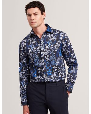 Ted Baker Holiway Tonal Floral Long Sleeve Smart Shirt - Blue