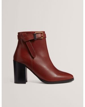 Ted Baker Cleonna Belt Trim Leather Heeled Ankle Boots - Brown