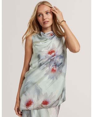 Ted Baker Keelynn Lily Print Drape Neck Sleeveless Top - Multicolour