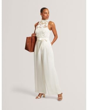 Ted Baker Calanta Crochet Lace Top Wide Leg Jumpsuit - Natural