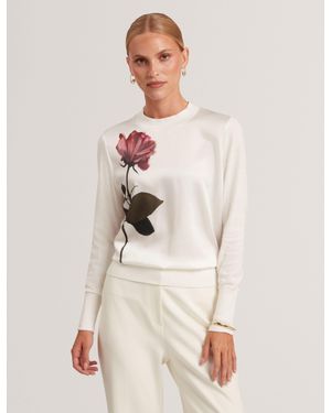 Ted Baker Zuzaa Floral Print Woven Front Jumper - Natural