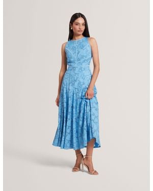 Ted Baker Leesaa Floral Texture Sleeveless A-Line Midi Dress - Blue