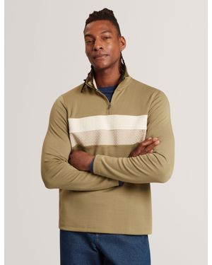 Ted Baker Viktoro Stripe Panel Zip Neck Sweatshirt - Natural