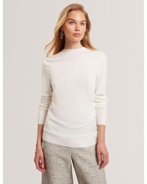 Ted Baker Leslay Draped Satin Front Fine Knit Top - White