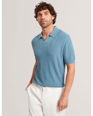 Ted Baker Aindrea Stitched Rib Open Neck Polo Shirt - Blue