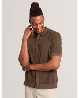 Ted Baker Doltten Diamond Texture Knit Short Sleeve Shirt - Brown