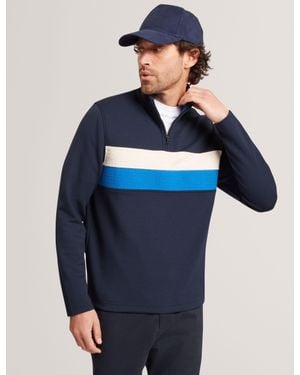 Ted Baker Viktoro Stripe Panel Zip Neck Sweatshirt - Blue