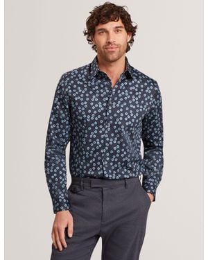Ted Baker Davison Mini Floral Stretch Cotton Regular Shirt - Blue