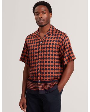 Ted Baker Jirahu Tile Border Print Short Sleeve Shirt - Red