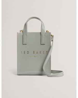 Ted Baker Crinkll Mini Crinkle Patent Pu Icon Tote Bag - Grey