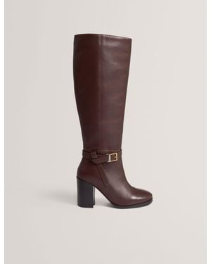 Ted Baker Cloella Belt Detail Knee High Heeled Leather Boots - Brown