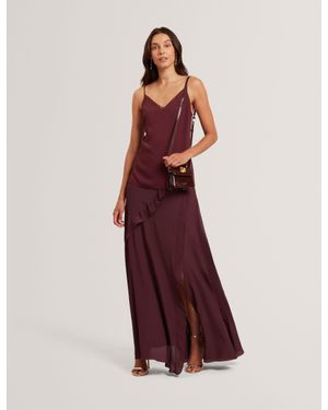 Ted Baker Frill Trim Split Front Crepe Maxi Skirt - Red