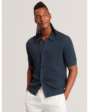 Ted Baker Domati Diamond Crochet Knit Short Sleeve Shirt - Blue