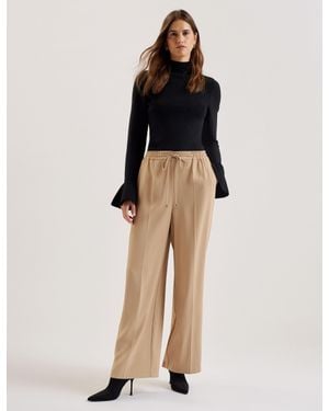 Ted Baker Wide Leg Casual Trousers Drawstring Trousers Loose Fit Dress Trousers With Pockets For - Natural