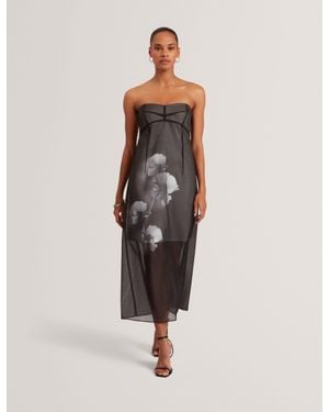 Ted Baker Florza Floral Graphic Sleeveless Organza Midi Dress - Natural