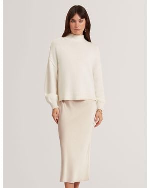 Ted Baker Harisa 2-In-1 Satin Slip Dress With Knit Jumper - Natural