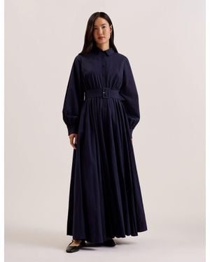 Ted Baker Long Sleeve Cotton Maxi Dress With Belt - Blue