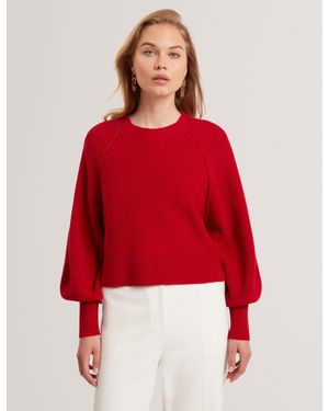 Ted Baker Vicckii Merino Wool Knit Balloon Sleeve Jumper - Red