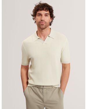 Ted Baker Aindrea Stitched Rib Open Neck Polo Shirt - Natural