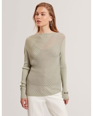 Ted Baker Ceyloaa Sheer Detail Knit Long Sleeve Top - Natural