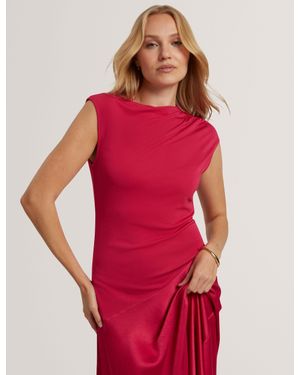 Ted Baker Jaspara Asymmetric Satin Panel Midi Dress - Red
