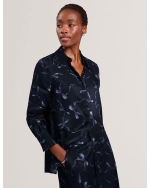 Ted Baker Heylen Bow Print Draped Shirt - Blue