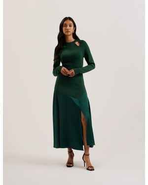 Ted Baker Satin Maxi Dress With Cut Out Detail - Green