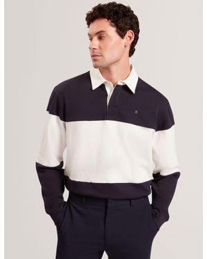 Ted Baker Traviss Block Stripe Jersey Cotton Rugby Shirt - Blue