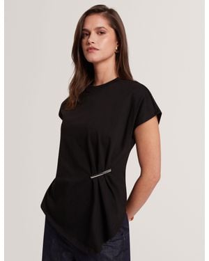 Ted Baker Teally Bar Detail Gathered Short Sleeve T-Shirt - Black