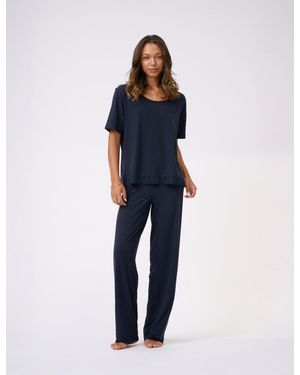 Ted Baker Betty Lace Trim Jersey Wide Leg Pyjama Set - Blue