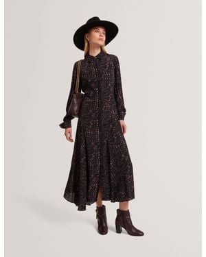 Ted Baker Biscaya Floral Check Asymmetric Midi Shirt Dress - White