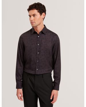 Ted Baker Akselle Dark Floral Print Woven Shirt - Grey