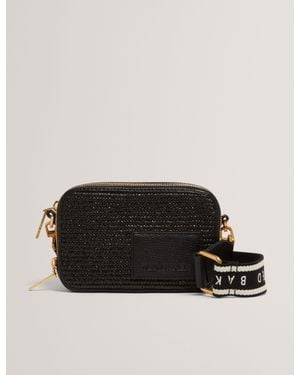 Ted Baker Bariaa Leather Crossbody Camera Bag With Raffia - Black