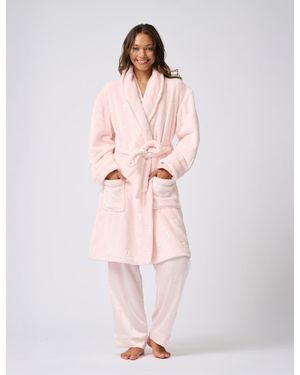 Ted Baker Jude Embossed Logo Fluffy Belted Dressing Gown - Pink