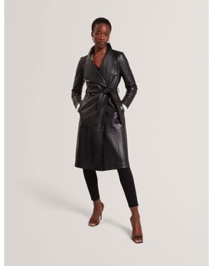Ted Baker Rosmia Leather Belted Midi Wrap Coat - Natural