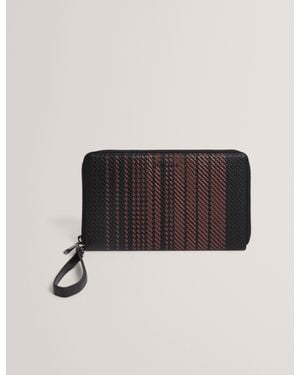 Ted Baker Waliams Striped Woven Leather Zip-Around Travel Wallet - Black