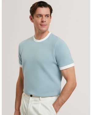 Ted Baker Alarico Waffle Knit Contrast Trim T-Shirt - Blue
