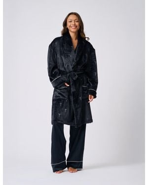 Ted Baker Jude Embossed Logo Fluffy Belted Dressing Gown - Blue