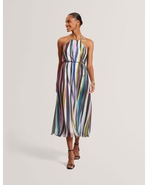Ted Baker Azurra Wavy Stripe Halterneck Midi Dress - Natural