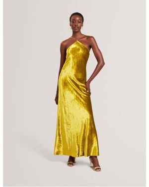Ted Baker Jordya Velvet Halterneck Column Maxi Dress - Yellow