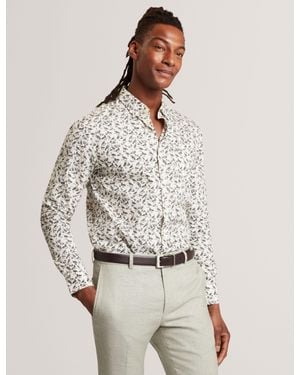 Ted Baker Bothwik Duck Print Long Sleeve Oxford Shirt - Natural