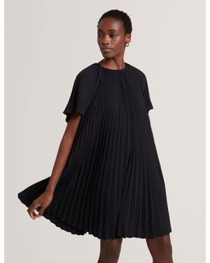 Ted Baker Convala Pleated Short Sleeve A-Line Mini Dress - Black