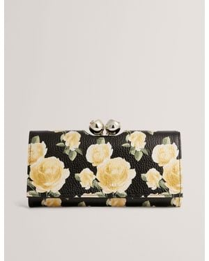 Ted Baker Albaz Rose Print Bobble Clasp Leather Bifold Purse - Metallic