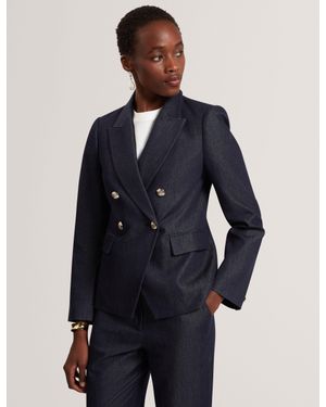 Ted Baker Eliviab Chambray Double Breasted Blazer - Blue