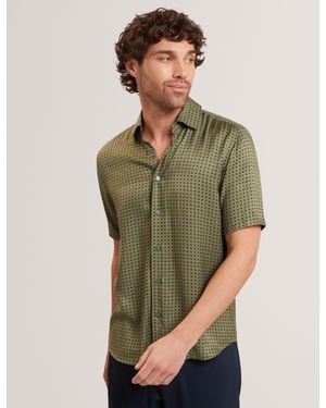 Ted Baker Allistr Geometric Tile Print Short Sleeve Shirt - Green