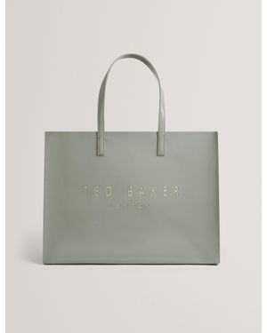 Ted Baker Crikon Crinkled Pu Wide Icon Tote Bag - Grey